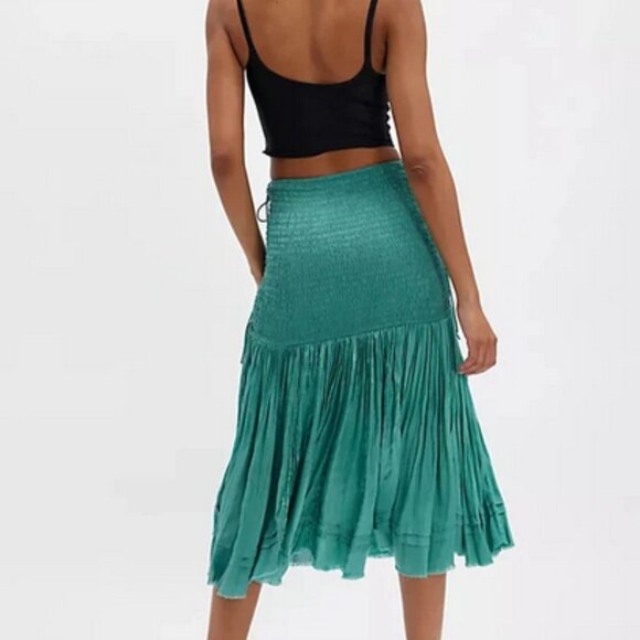 Free People FP One Maya Convertible Midi Skirt Smocked Pull-on Tie Dress XS - Picture 3 of 3